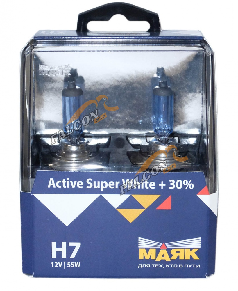 Лампа H7 галог 12V55W+30% (Маяк) Active Super White к-т2шт 72720ASW  