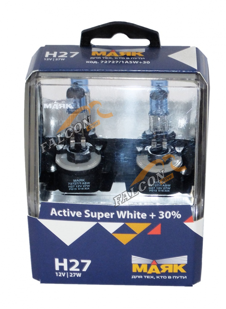 Лампа H27 галог 12V27W+30% (Маяк) Active Super White к-т2шт 72727/1ASW+30