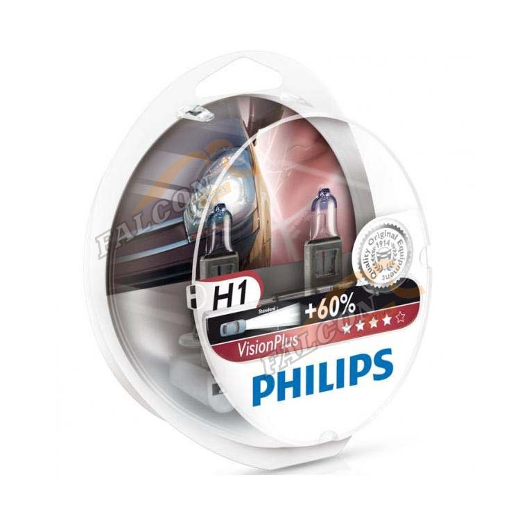 Лампа H1 галог 12V55W+60% (PHILIPS) VisionPlus к-т2шт 12258 VPS2
