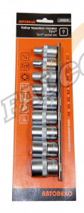 Головки набор 1/2" Torx 9 пр тип Е  (АвтоДело) планка  (10899) 39839