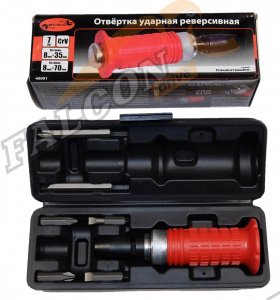 Отвертка ударная 6 насадок, квадрат 1/2", протектор (АвтоДело) футляр (10633) 40001