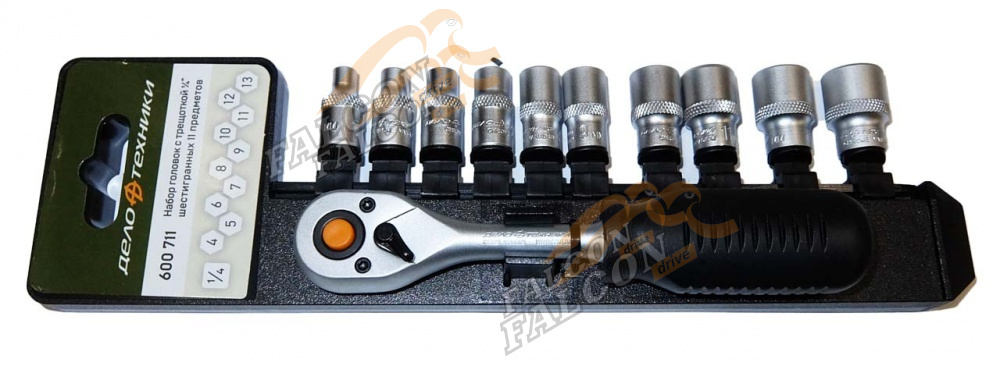 Головки набор 1/4" 6 гр 11 пр (ДТ) с трещот